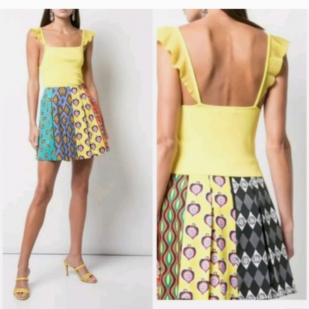 Alice + Olivia Marg Ruffle Crop Top In Yellow Size Large NWT